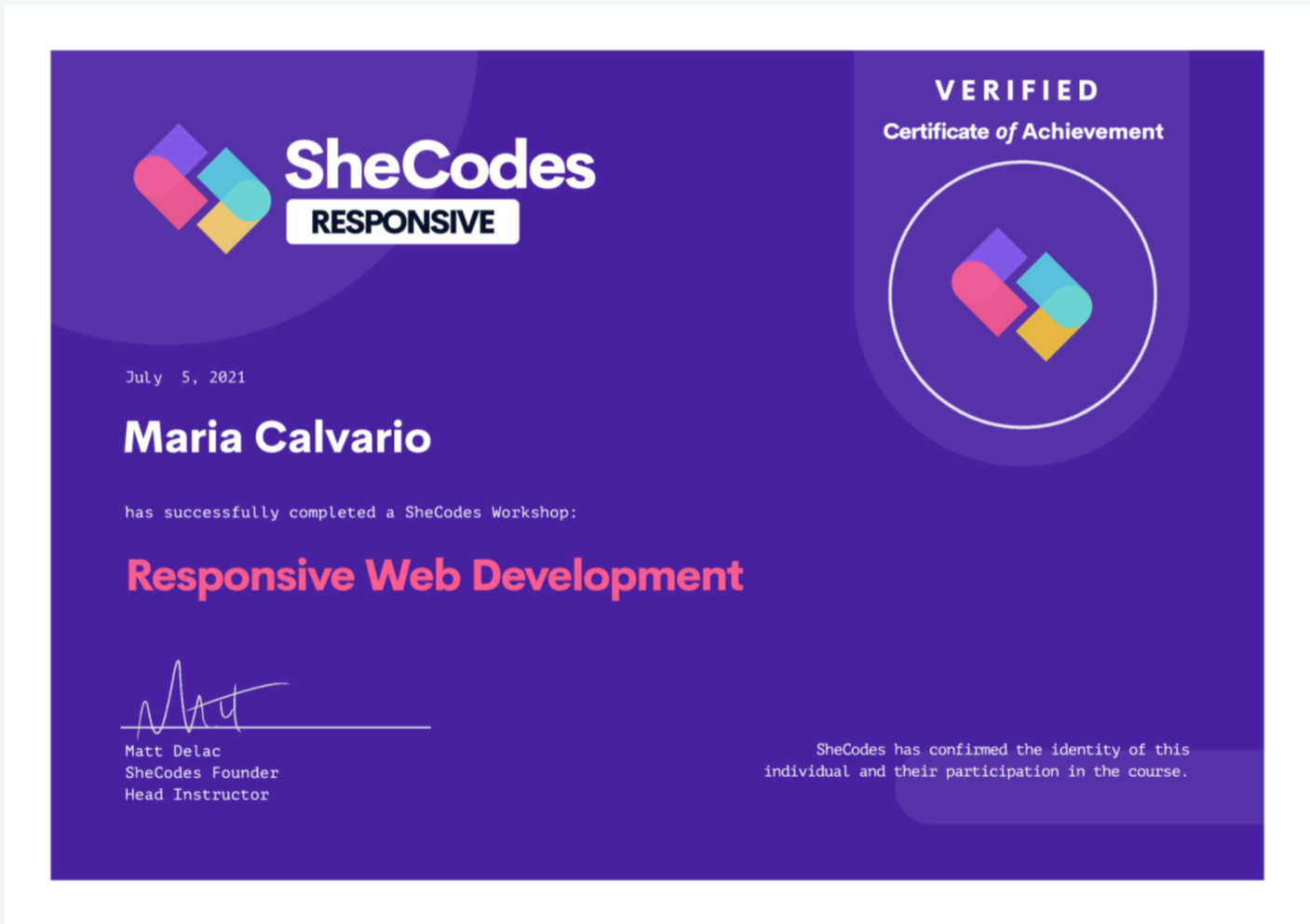 SheCodes Responsive Certificate